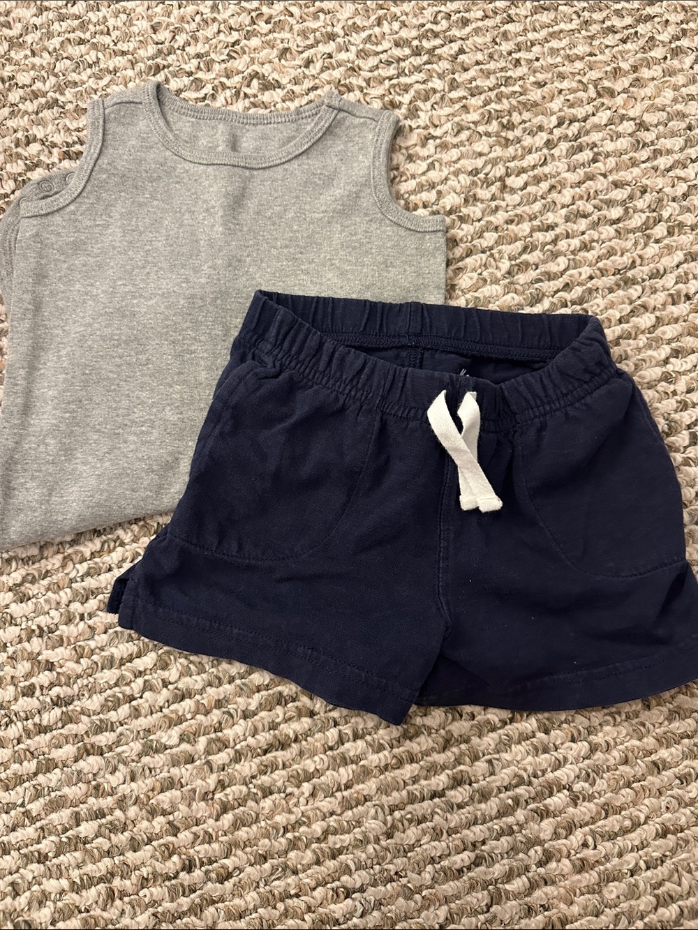 Primary Navy Drawstring Cotton Shorts with Gray Tank Set
